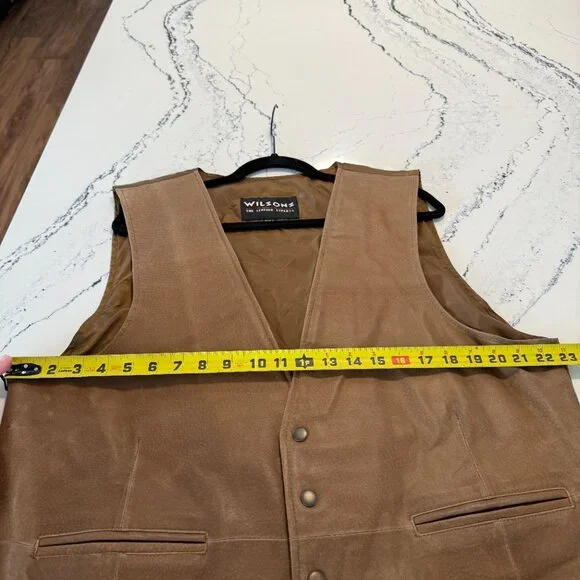 Vintage Wilsons Genuine Brown Leather Vest with Snaps and Adjustable Back - Picture 12 of 13